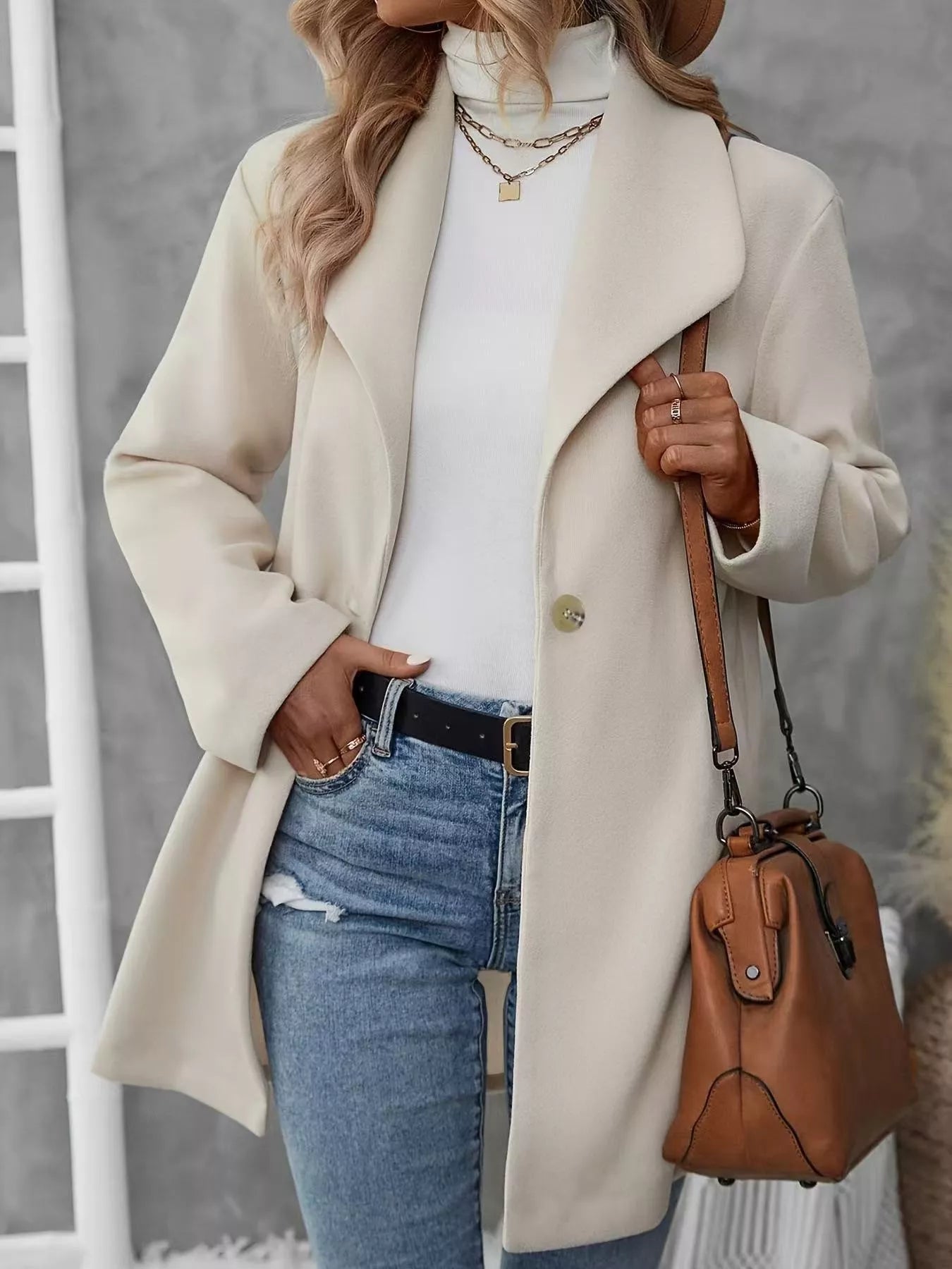 Lapel Collar Single-Button Wool Blend Overcoat  | JLouren