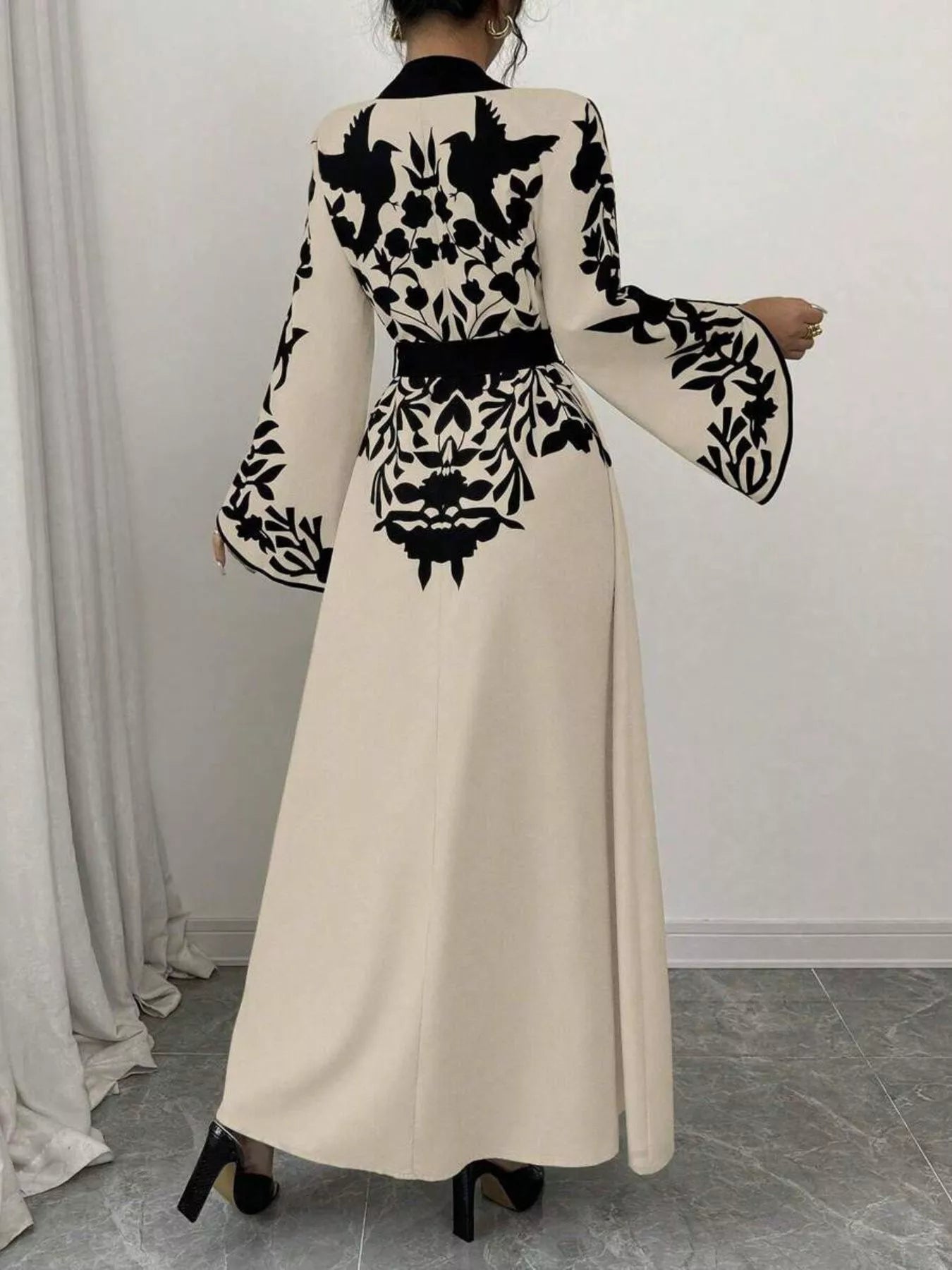 Women Printed Tie Waist Long Sleeve Maxi Dress | Jlouren