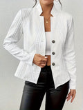 Women Textured Knit Button-Front Casual Blazer | Jlouren