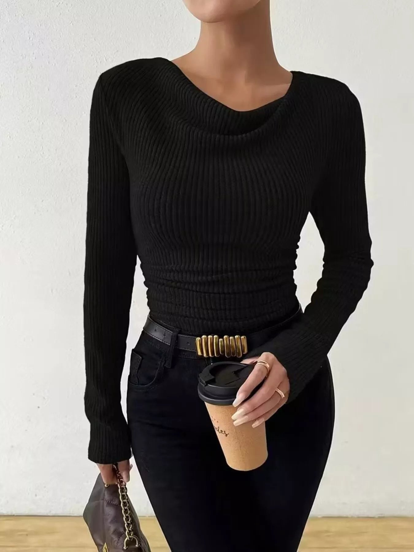 Women's Cowl Neck Fitted Long Sleeve Blouse | JLouren