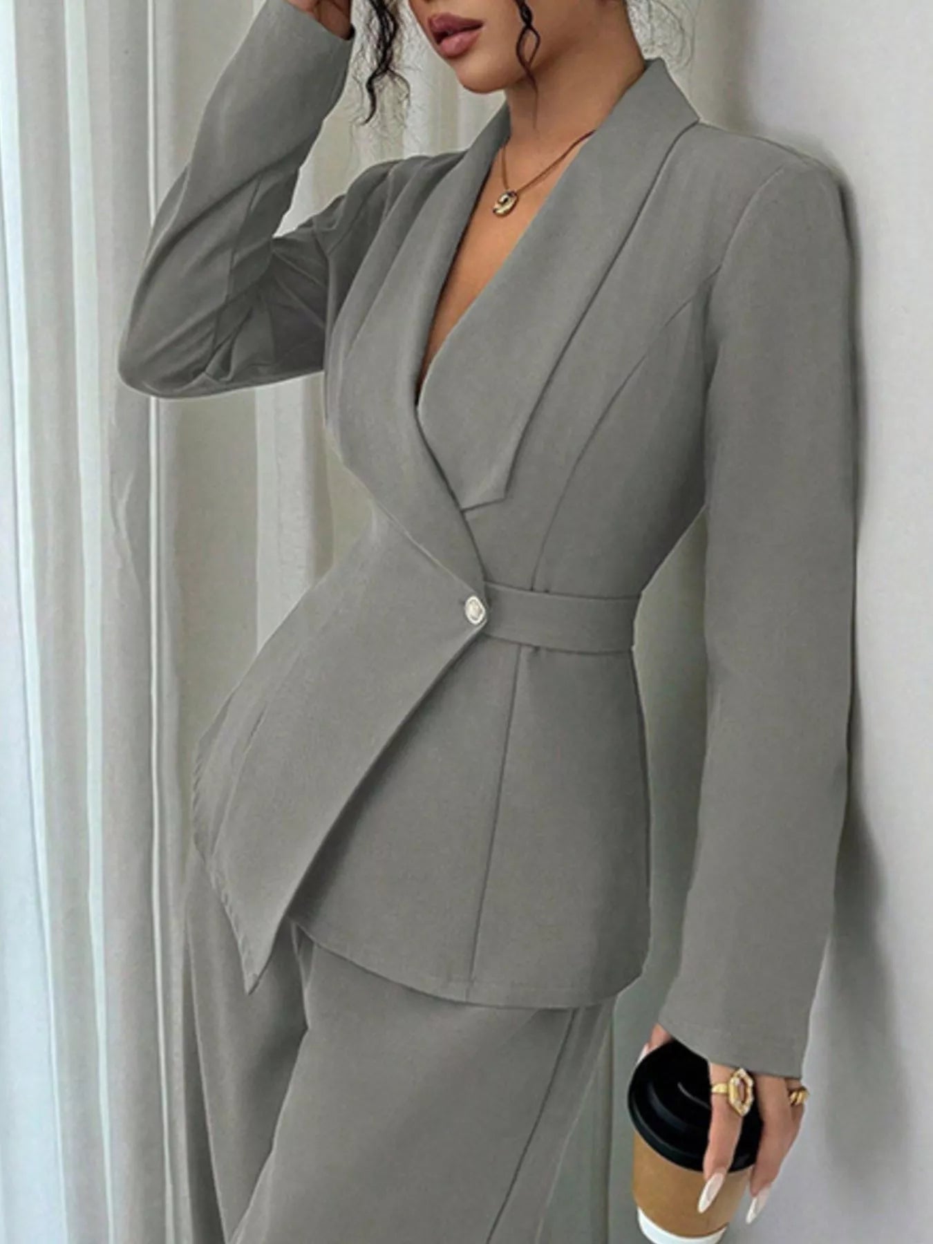 One Button Blazer and Pants Women Suit Set | Jlouren