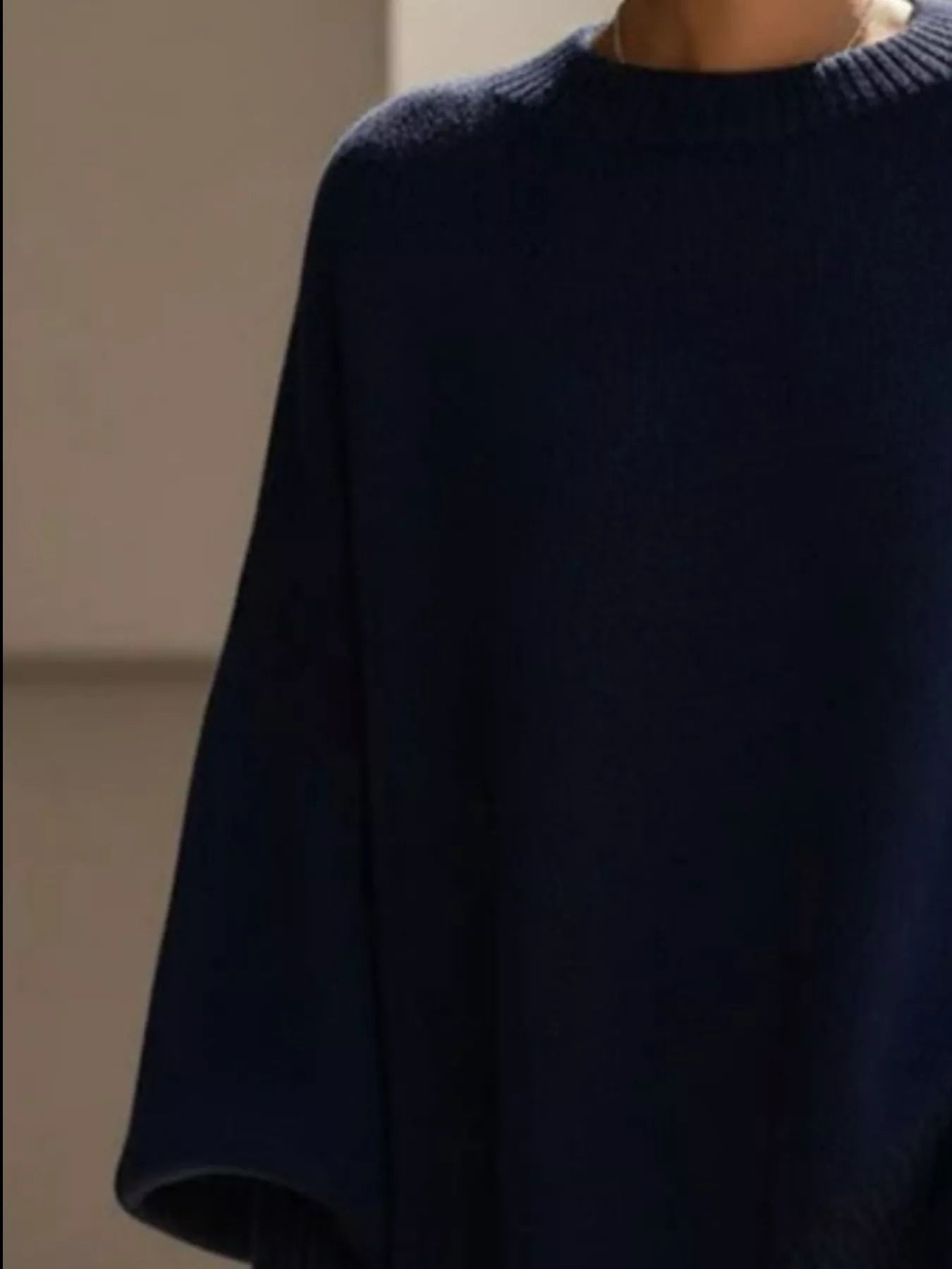 Navy Blue Oversized Round Neck Long Sleeve Sweater | Jlouren