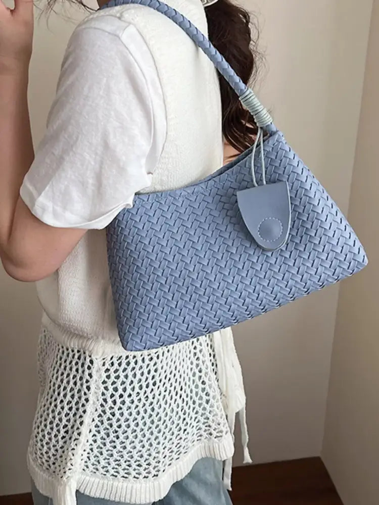 blue woven lightweight shoulder bag for women
