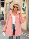 Women's Pink Button Down Collar Fleece Cardigan | Jlouren