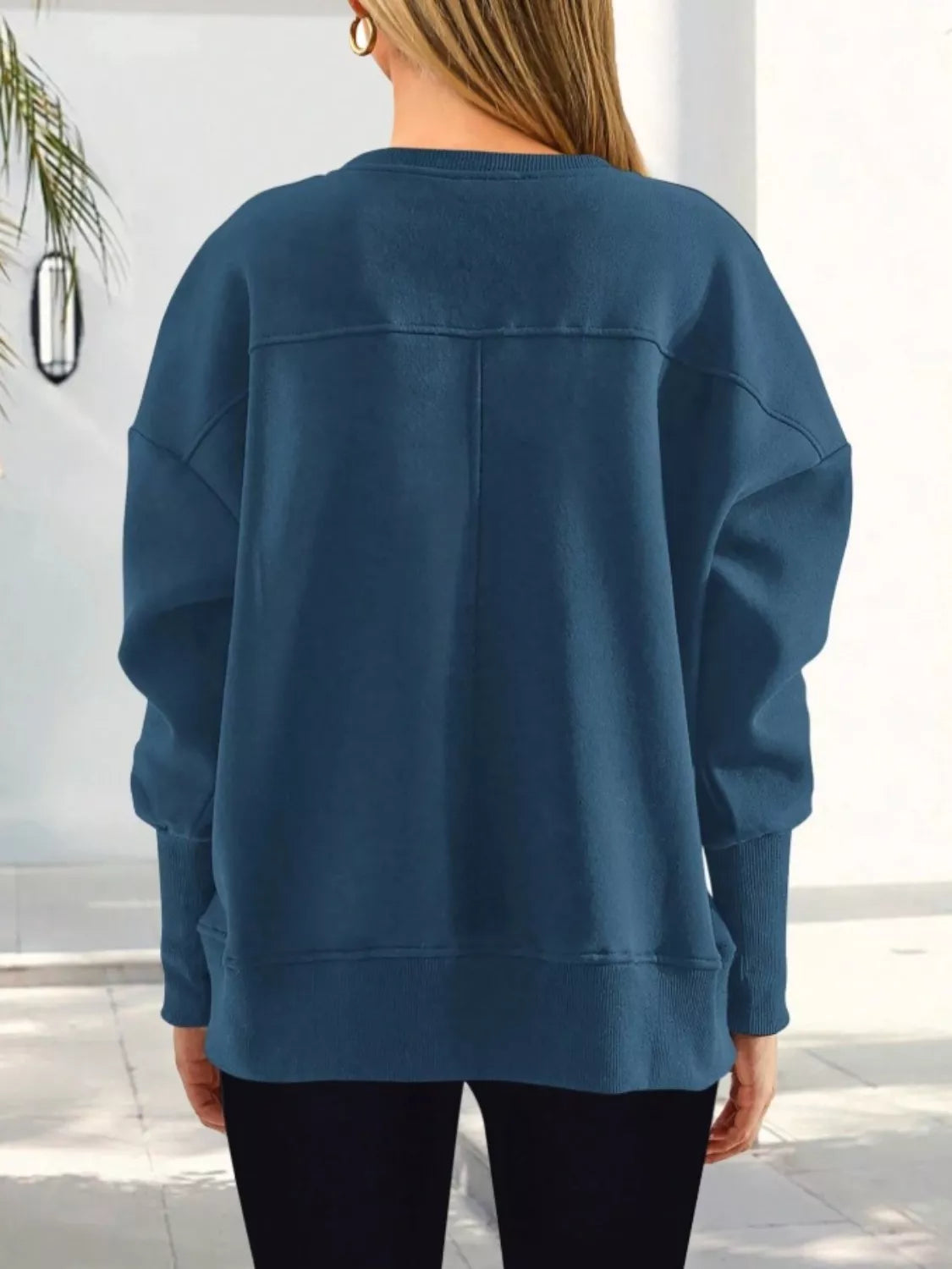 Casual Loose Side Slit Crewneck Sweatshirt