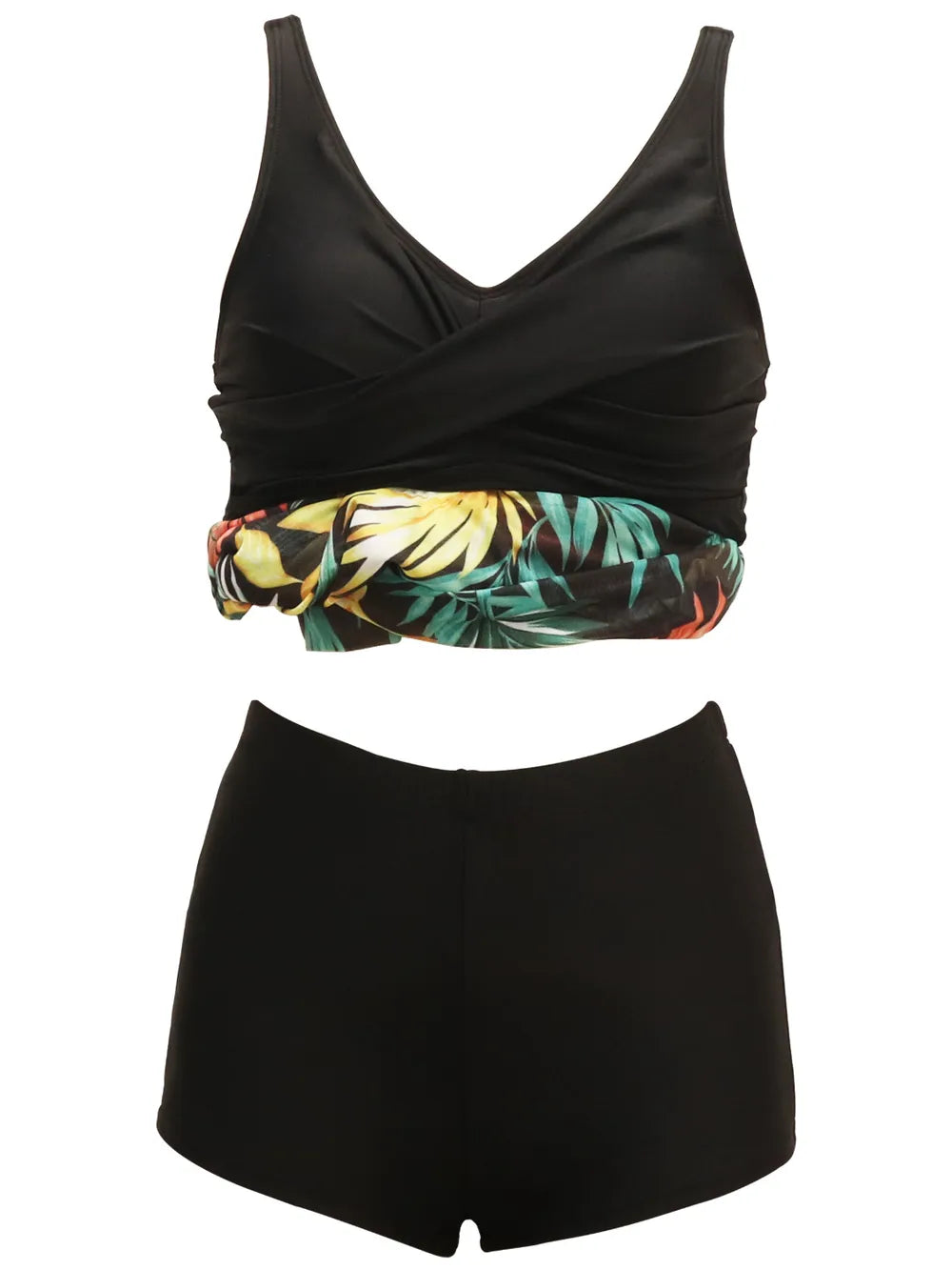 Dark Blue Printed Wide Strap Two-Piece Swim Set – Flattering High-Waist Bikini for Women | JLouren