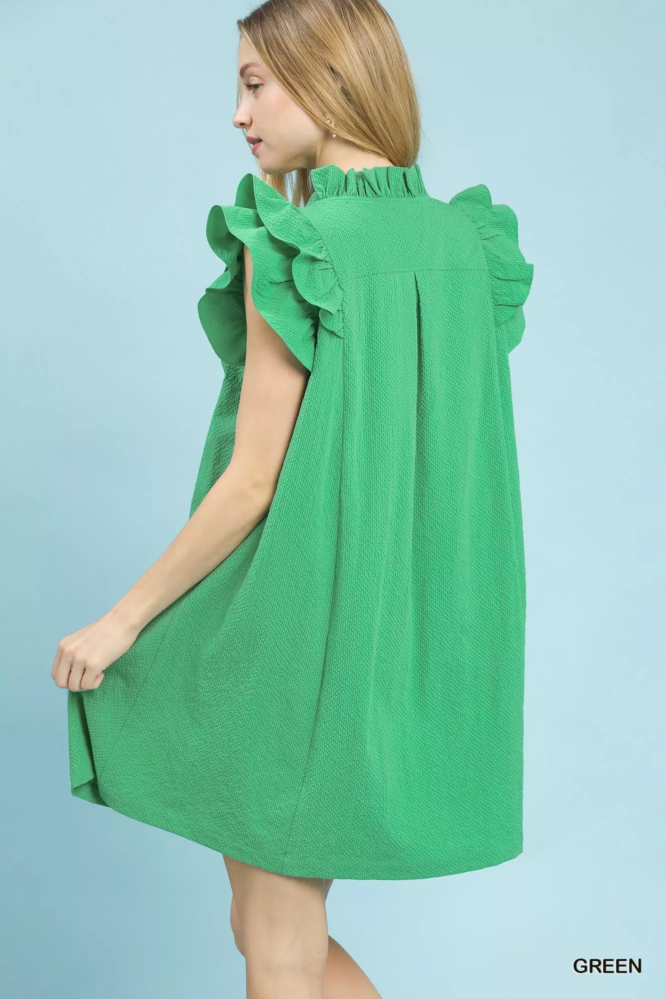 Women’s Green Seersucker Ruffle Dress – Lightweight & Breezy | JLouren