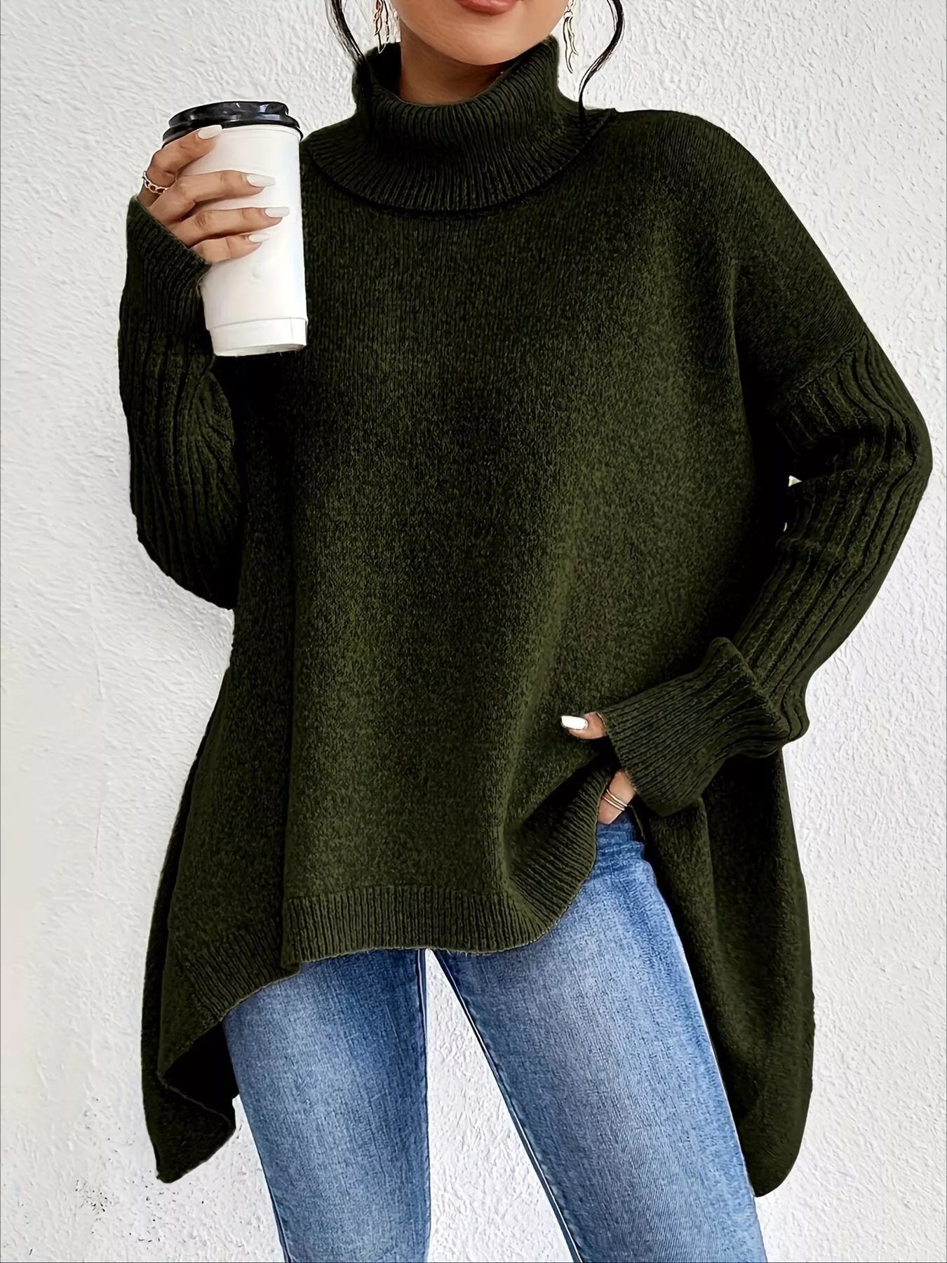 Women's Dropped Shoulder Turtleneck Sweater | JLouren