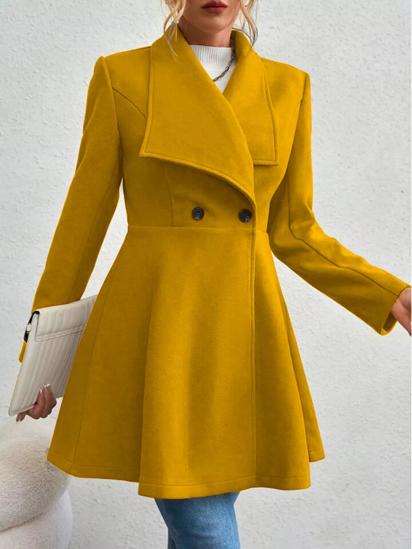 Elegant Women’s Double-Breasted Wool Blend Long Coat | JLouren