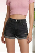 Women Distressed Denim Roll-Up Shorts