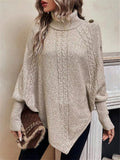 Khaki Women’s Cable Knit Cape Turtleneck Sweater / Jlouren 