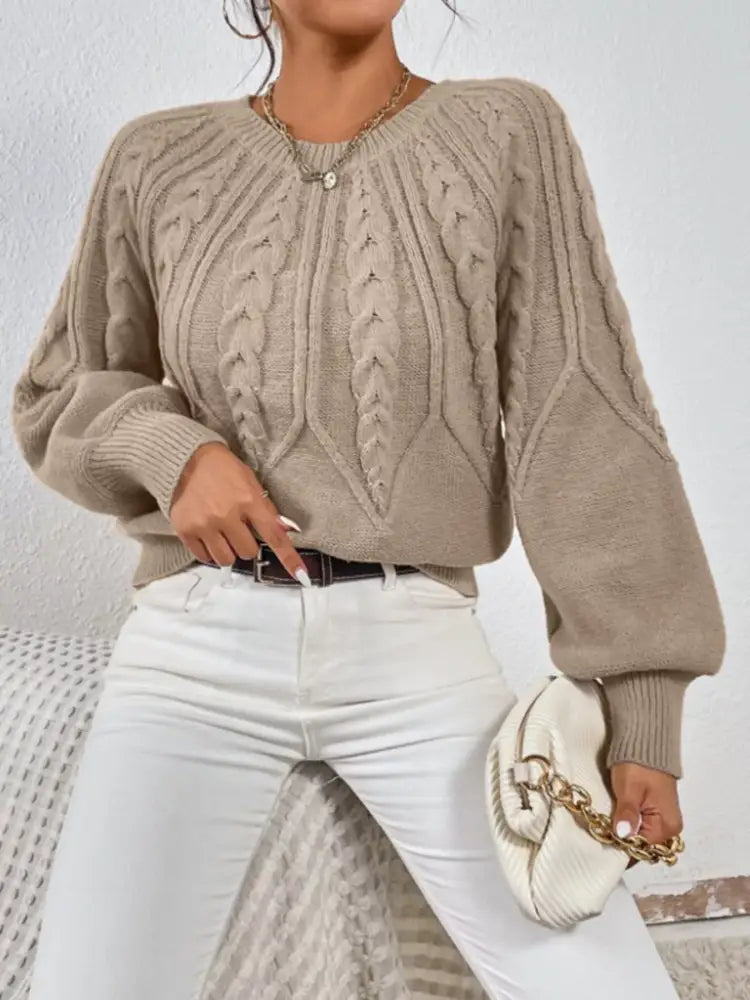 Women Long Sleeve Cable Knit Sweater | Jlouren