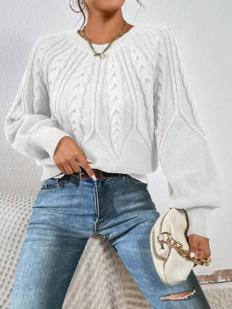 Women Long Sleeve Cable Knit Sweater | Jlouren