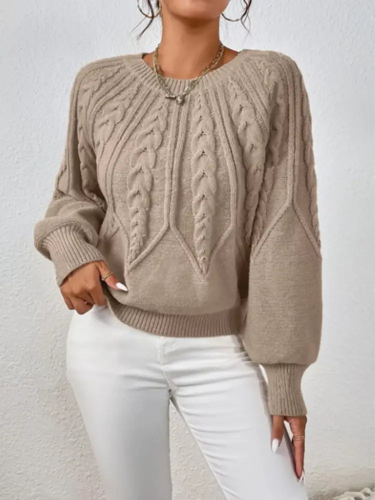 Women Long Sleeve Cable Knit Sweater | Jlouren