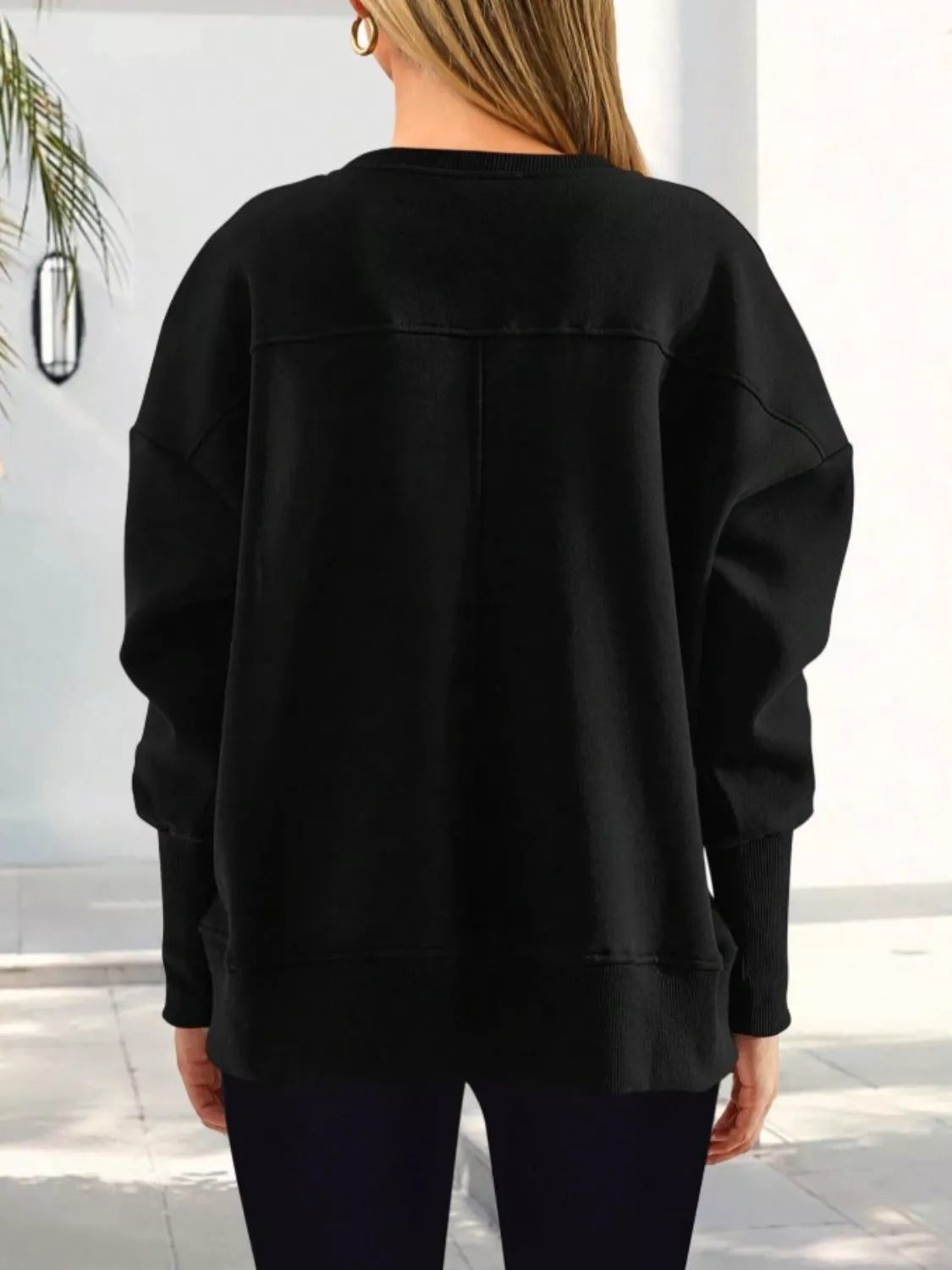 Casual Loose Side Slit Crewneck Sweatshirt