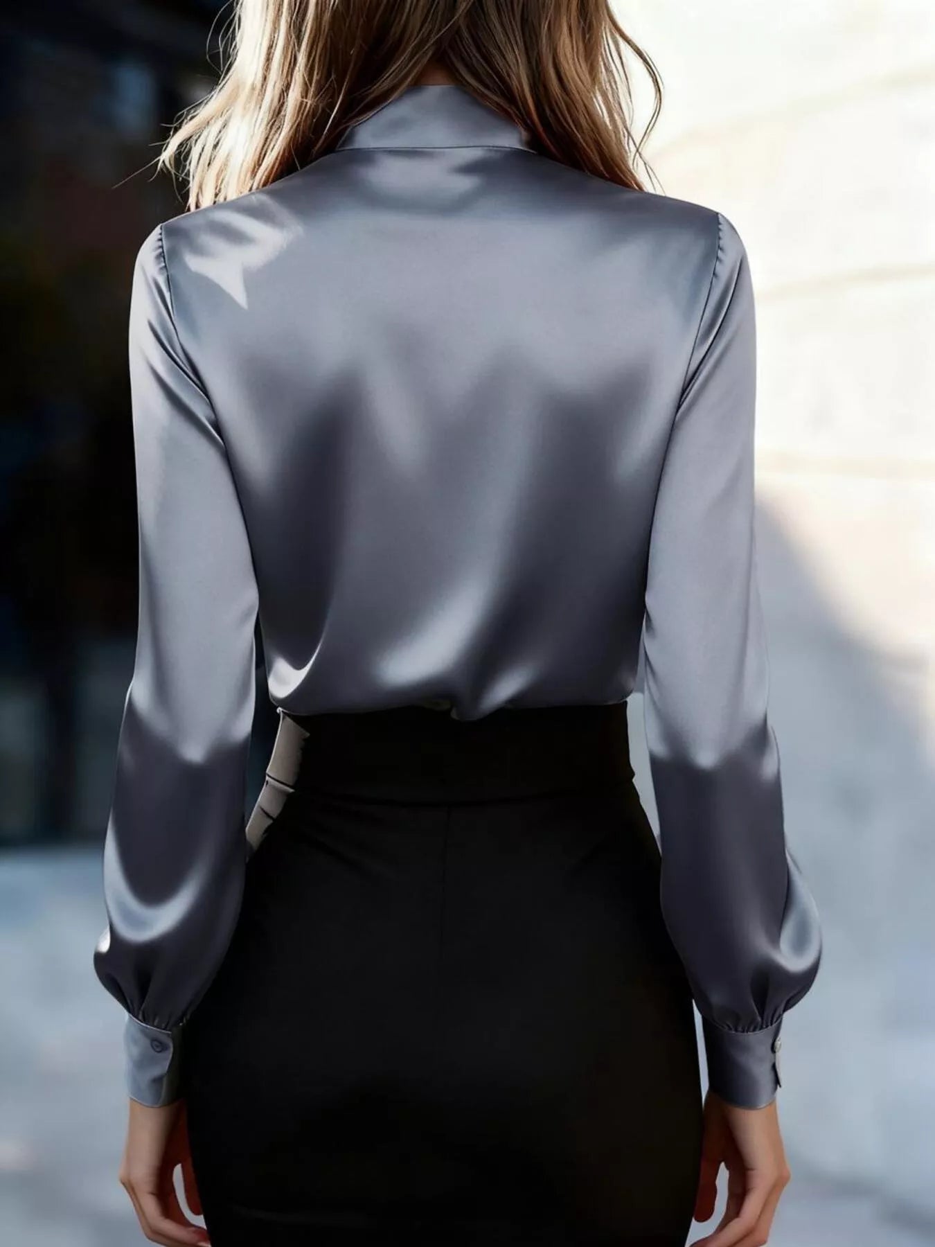 Women’s Bow Tie Long Sleeve Satin Blouse | JLouren