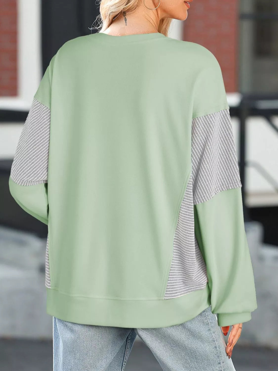 Color Block Striped Sleeve Casual Oversized Sweatshirt