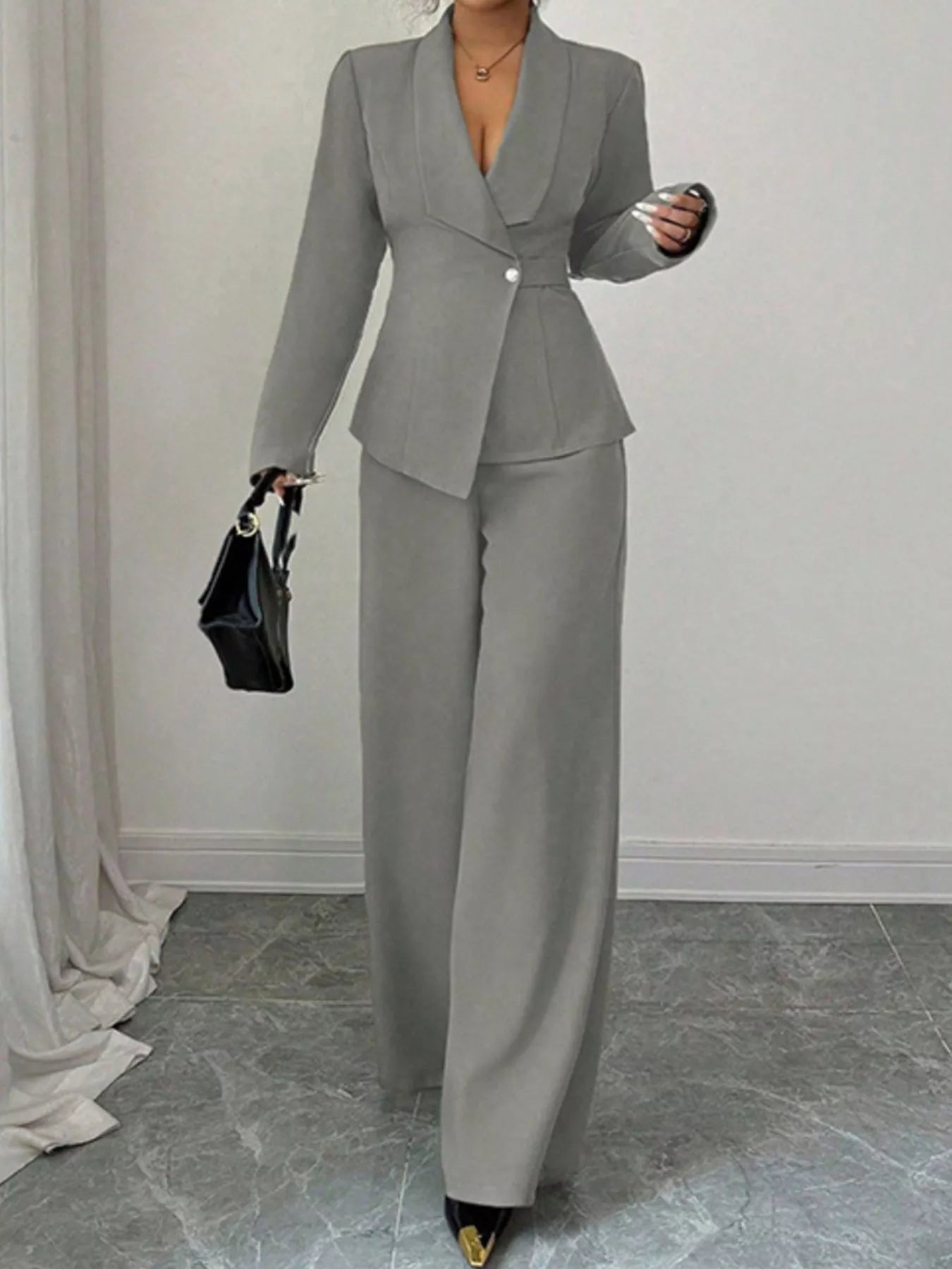 One Button Blazer and Pants Women Suit Set | Jlouren
