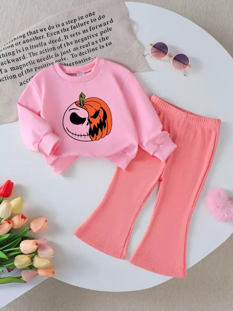Kids Pumpkin Sweatshirt and Flare Pants Set | Jlouren