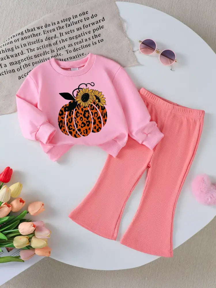 Kids Pumpkin Sweatshirt and Flare Pants Set | Jlouren