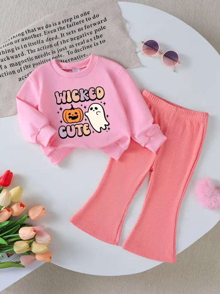 Kids Pumpkin Sweatshirt and Flare Pants Set | Jlouren