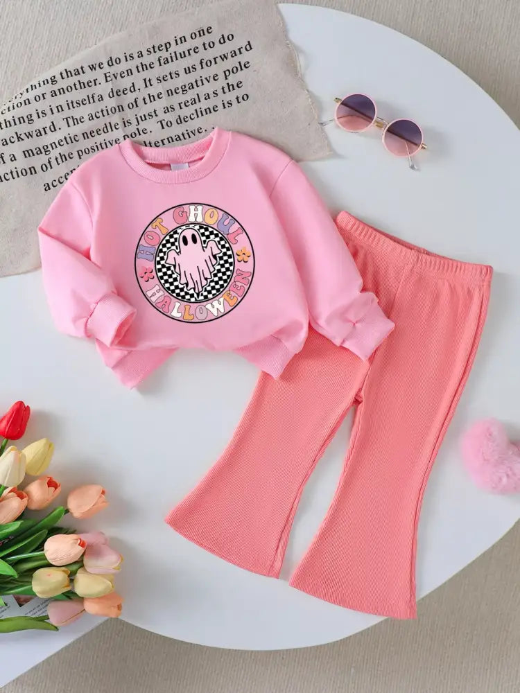 Kids Pumpkin Sweatshirt and Flare Pants Set | Jlouren