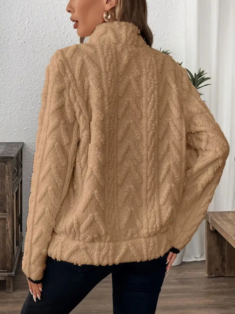Brown Winter Half Zip Fleece Sweater Women