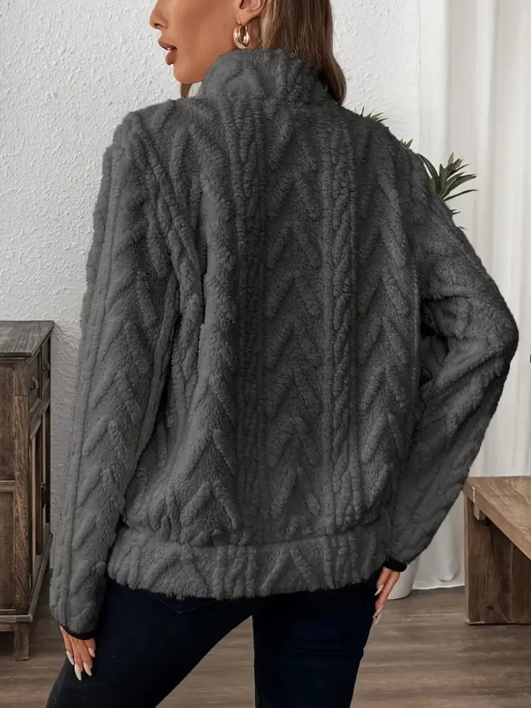 Dark Gray Winter Half Zip Fleece Sweater Women