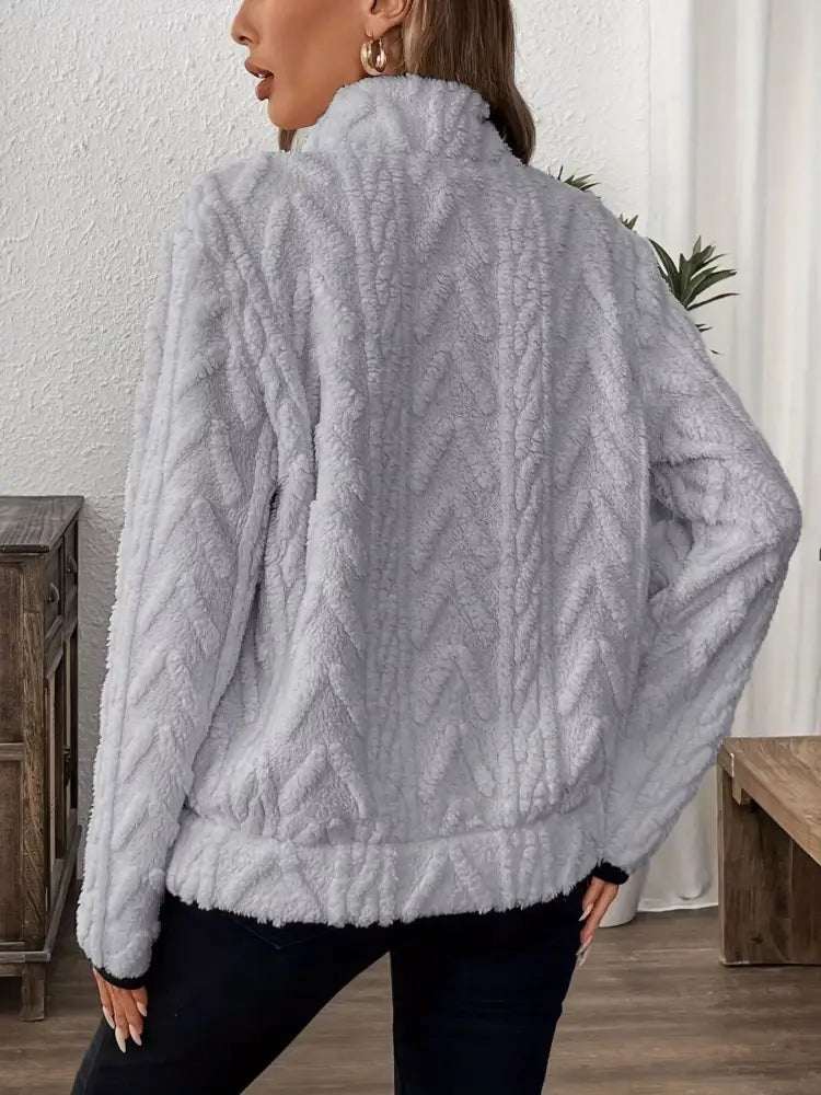 Gray Winter Half Zip Fleece Sweater Women