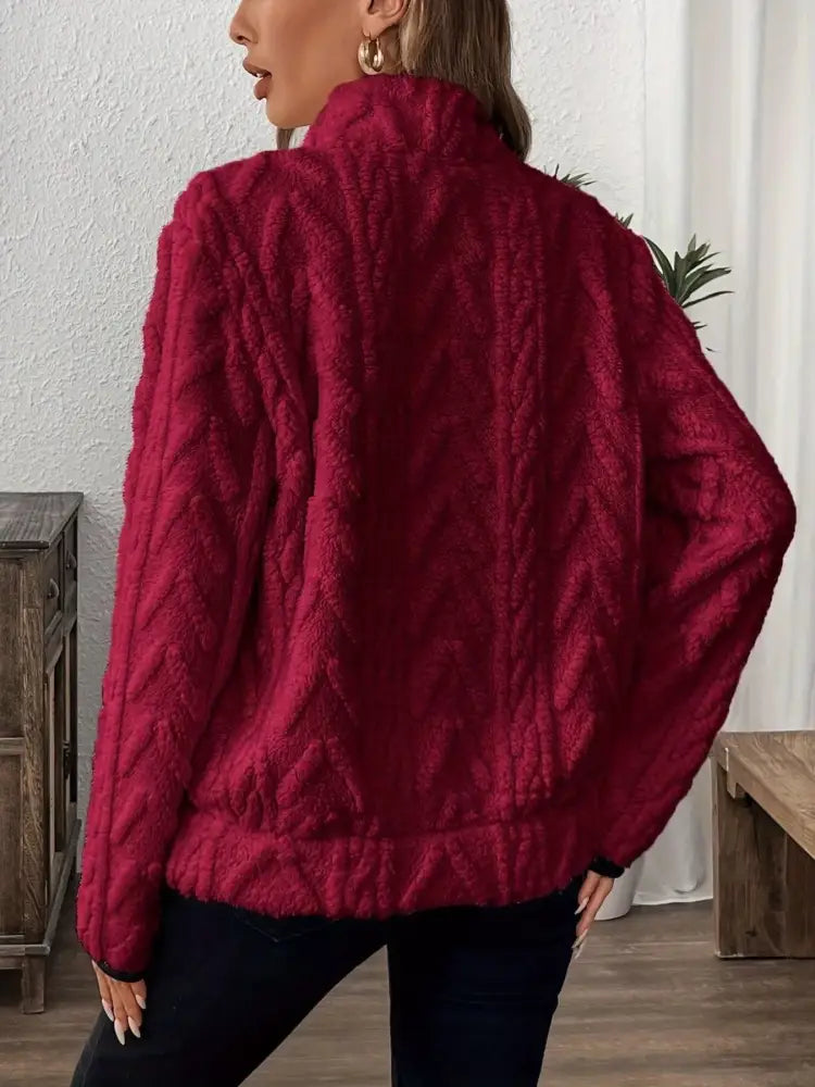 Red Winter Half Zip Fleece Sweater Women