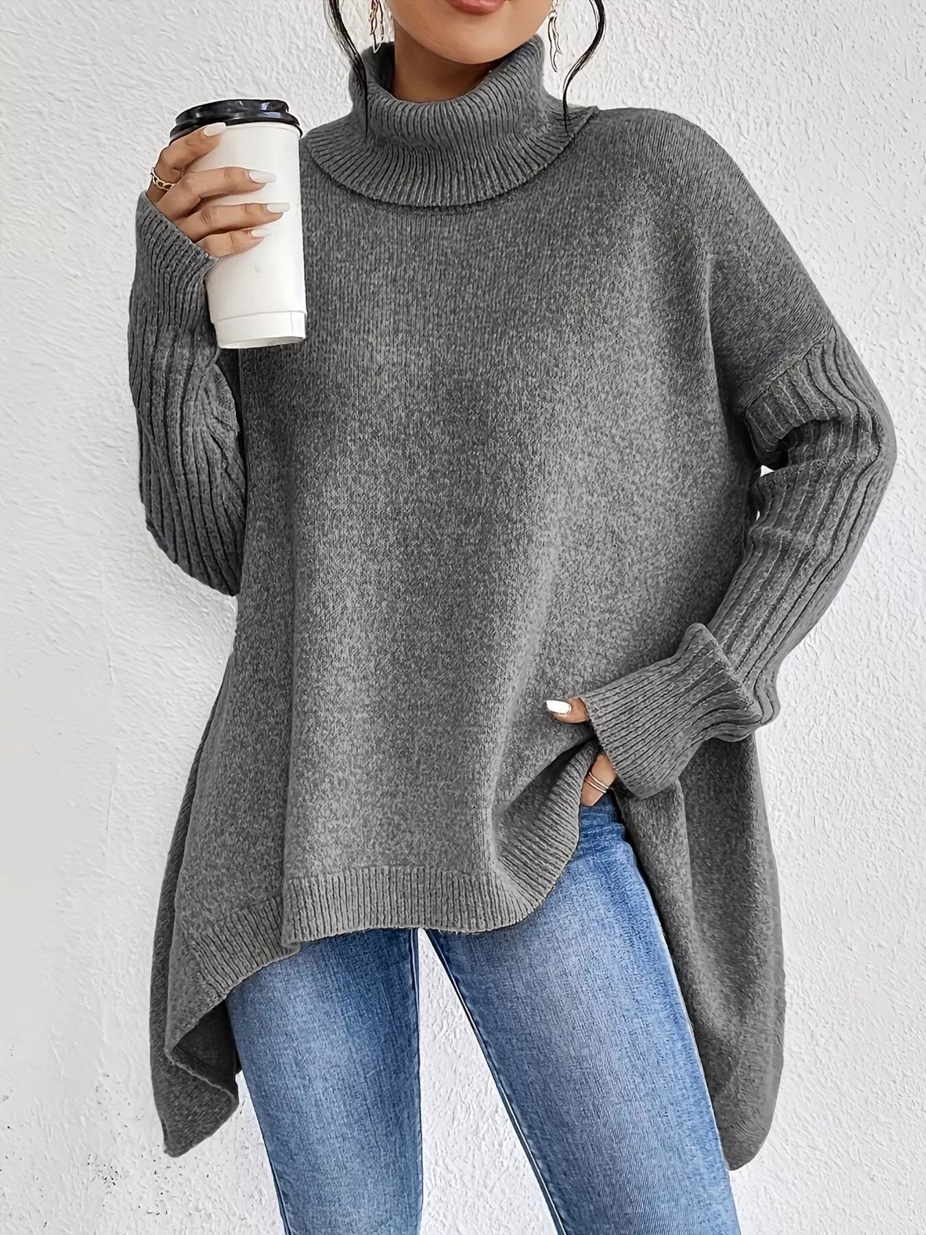 Women's Dropped Shoulder Turtleneck Sweater | JLouren