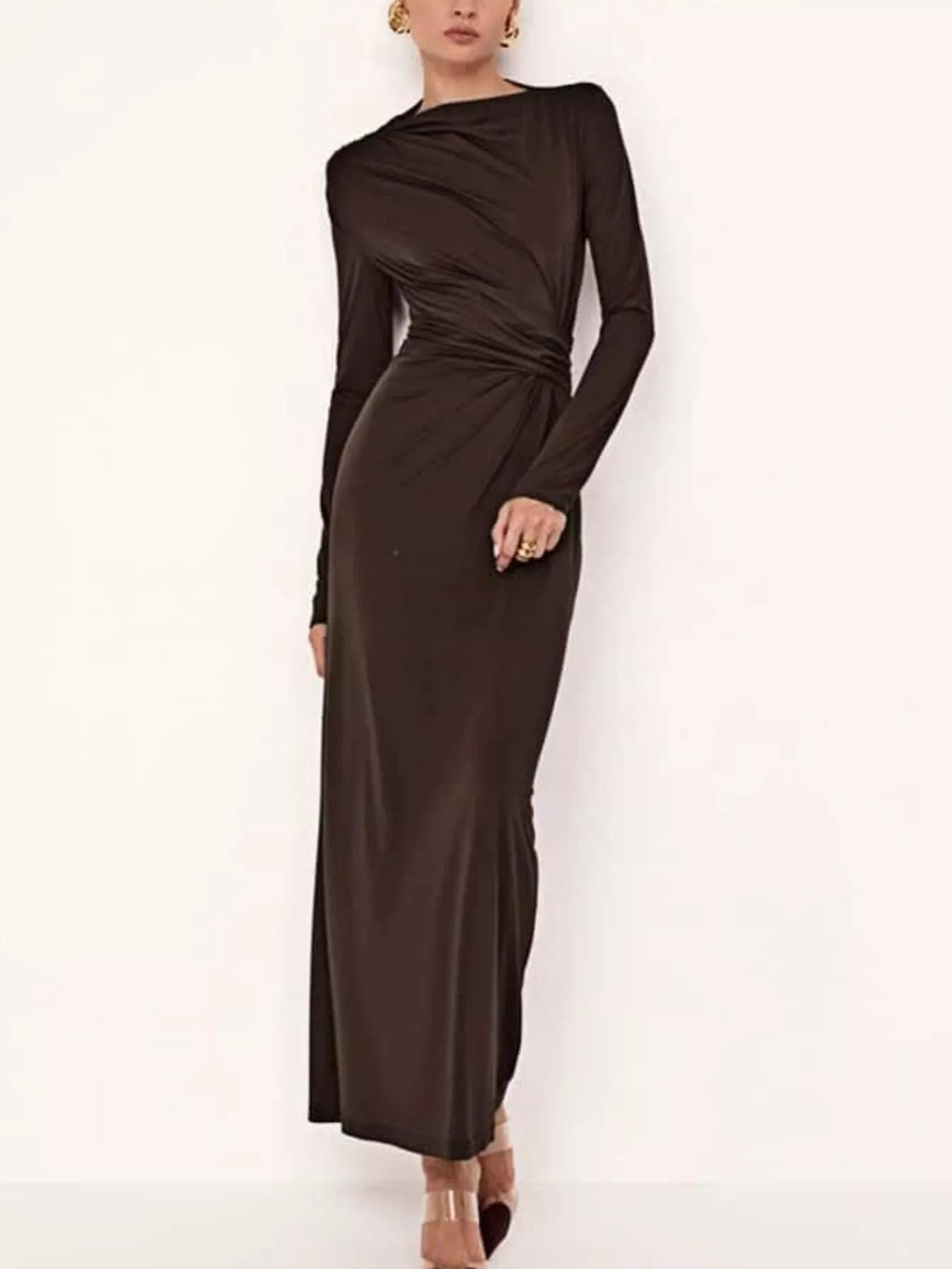Women Ruched Bodycon Long Sleeve Maxi Dress | JLouren