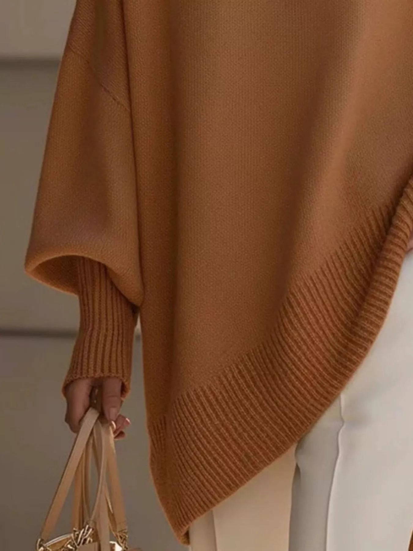 Brown Oversized Round Neck Long Sleeve Sweater | Jlouren