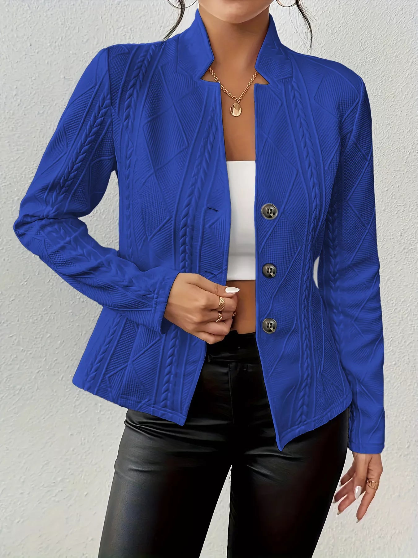 Women Textured Knit Button-Front Casual Blazer | Jlouren