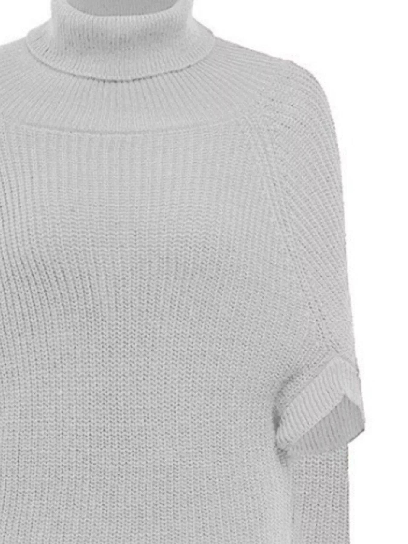 White Full Size Cape Turtleneck Knitted Sweater Women