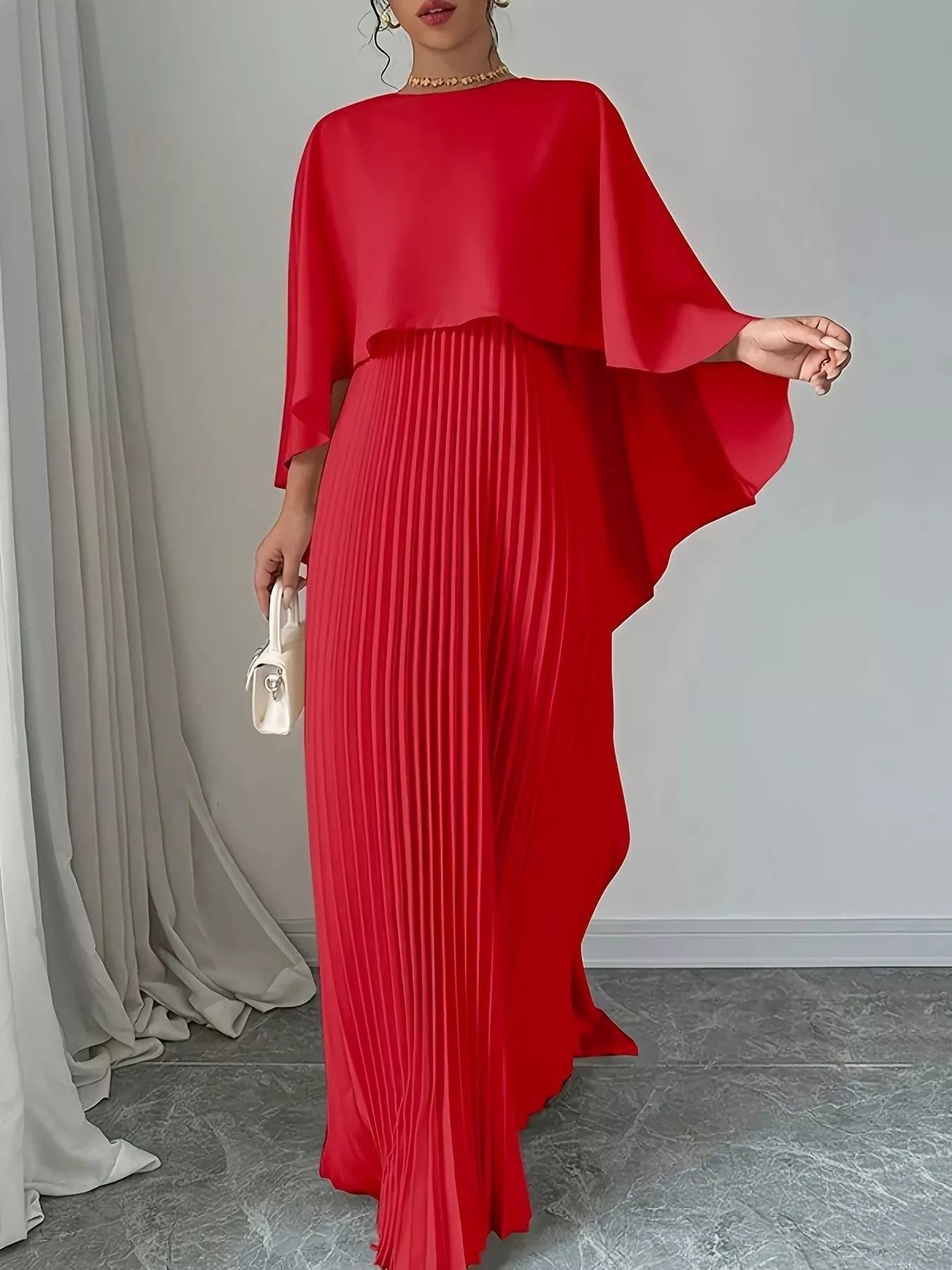 Cape Pleated Flowy Maxi Dress | JLouren