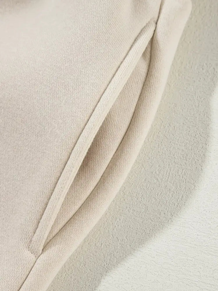 Beige Drop Shoulder Zip Up Jacket and Drawstring Pants Active 2pcs Set