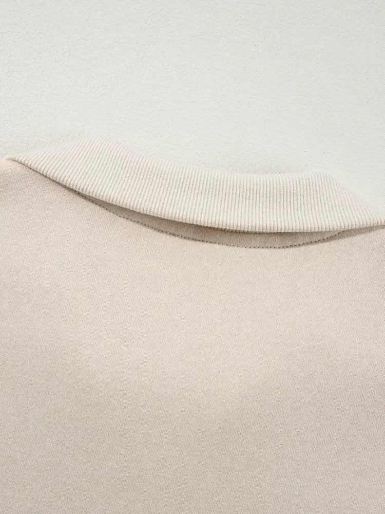 Beige Drop Shoulder Zip Up Jacket and Drawstring Pants Active 2pcs Set