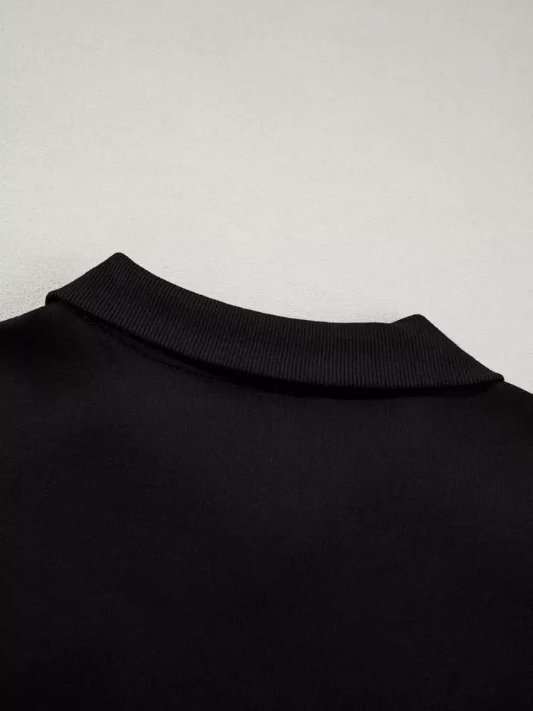 Black Drop Shoulder Zip Up Jacket and Drawstring Pants Active 2pcs Set