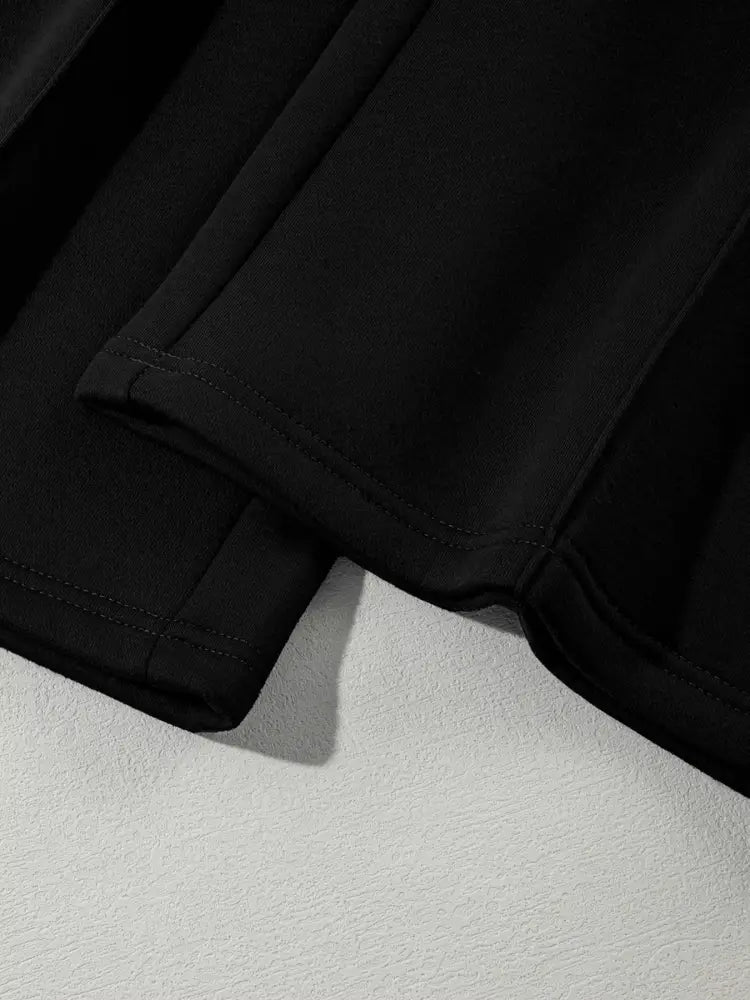 Black Drop Shoulder Zip Up Jacket and Drawstring Pants Active 2pcs Set