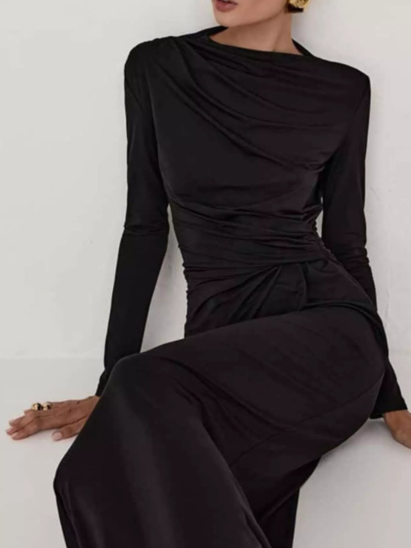 Women Ruched Bodycon Long Sleeve Maxi Dress | JLouren