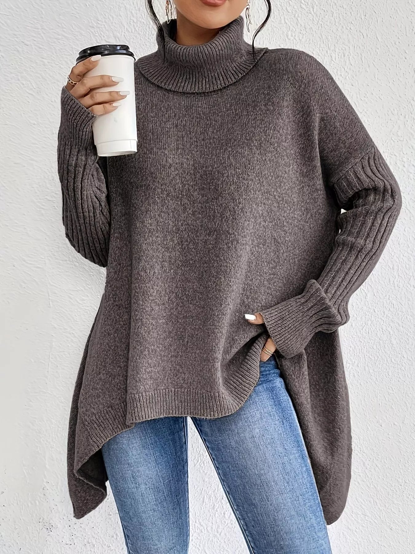 Women's Dropped Shoulder Turtleneck Sweater | JLouren