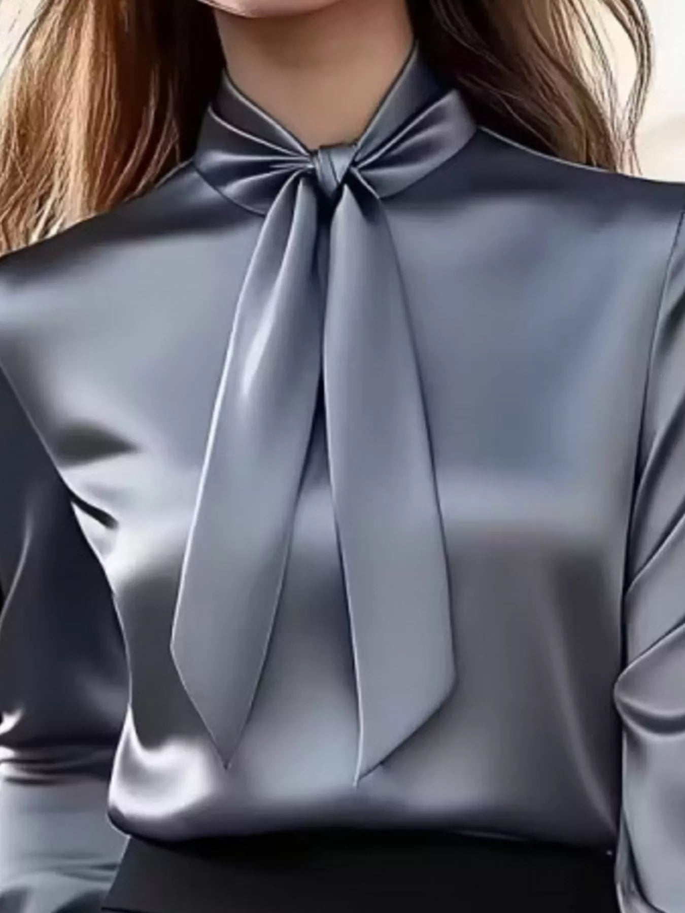 Women’s Bow Tie Long Sleeve Satin Blouse | JLouren