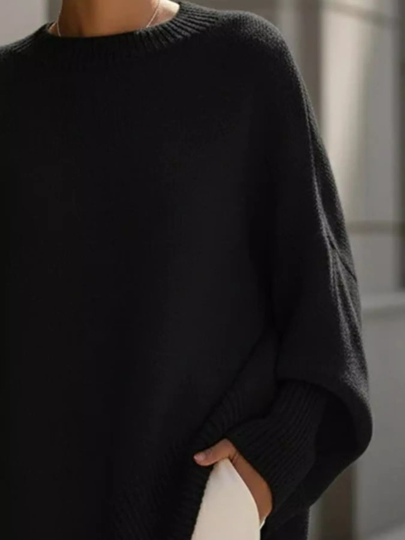 Black Oversized Round Neck Long Sleeve Sweater | Jlouren