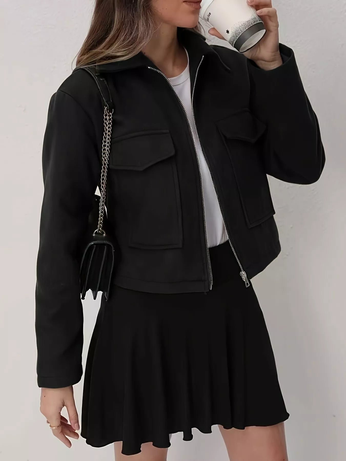 Women’s Casual Zip-Front Jacket with Chest Pockets