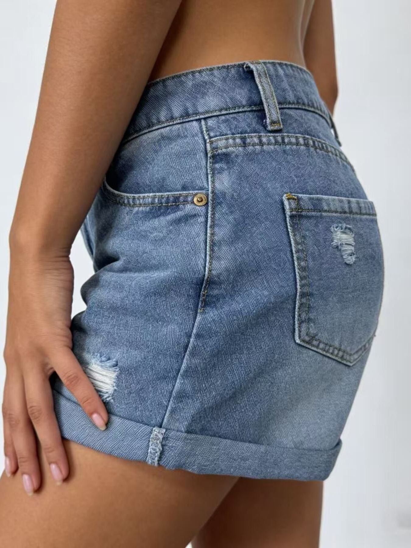 Ripped High Waisted Denim Shorts for Women