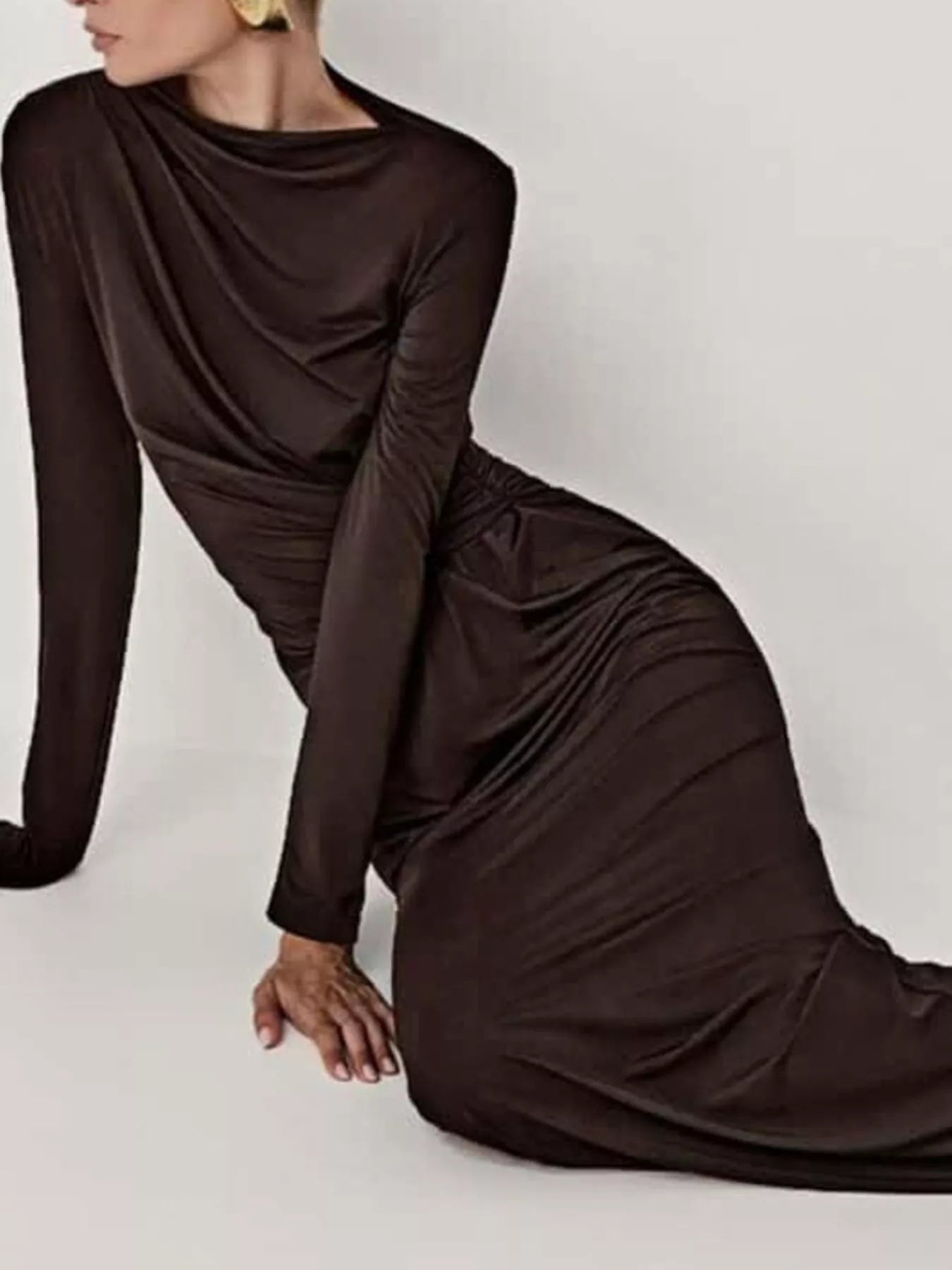 Women Ruched Bodycon Long Sleeve Maxi Dress | JLouren