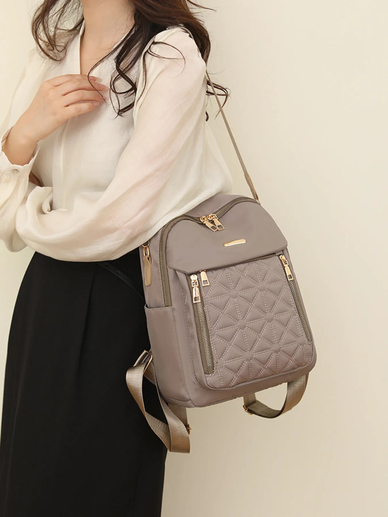 Quilted Oxford Cloth Backpack Bag 