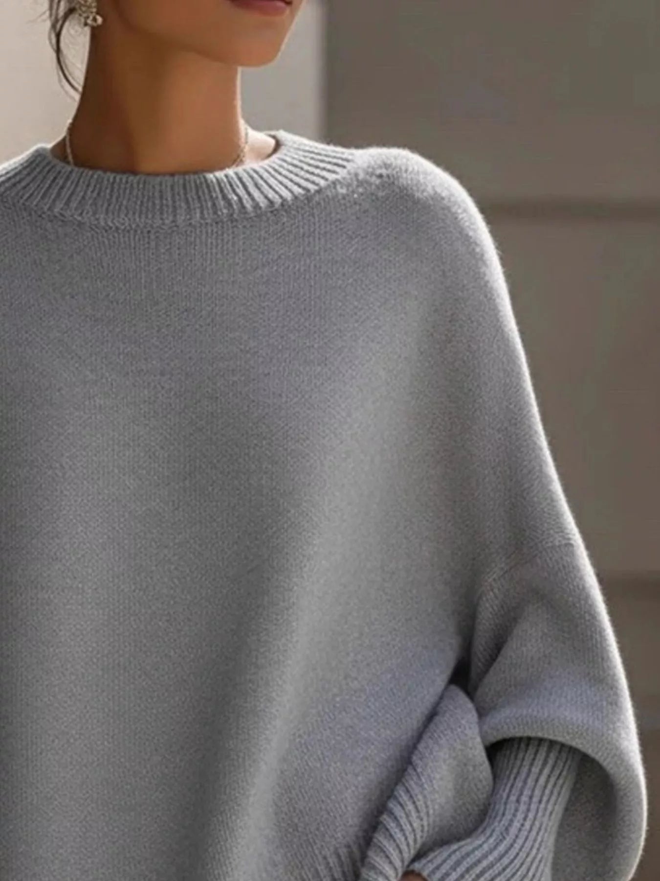 Gray Oversized Round Neck Long Sleeve Sweater | Jlouren