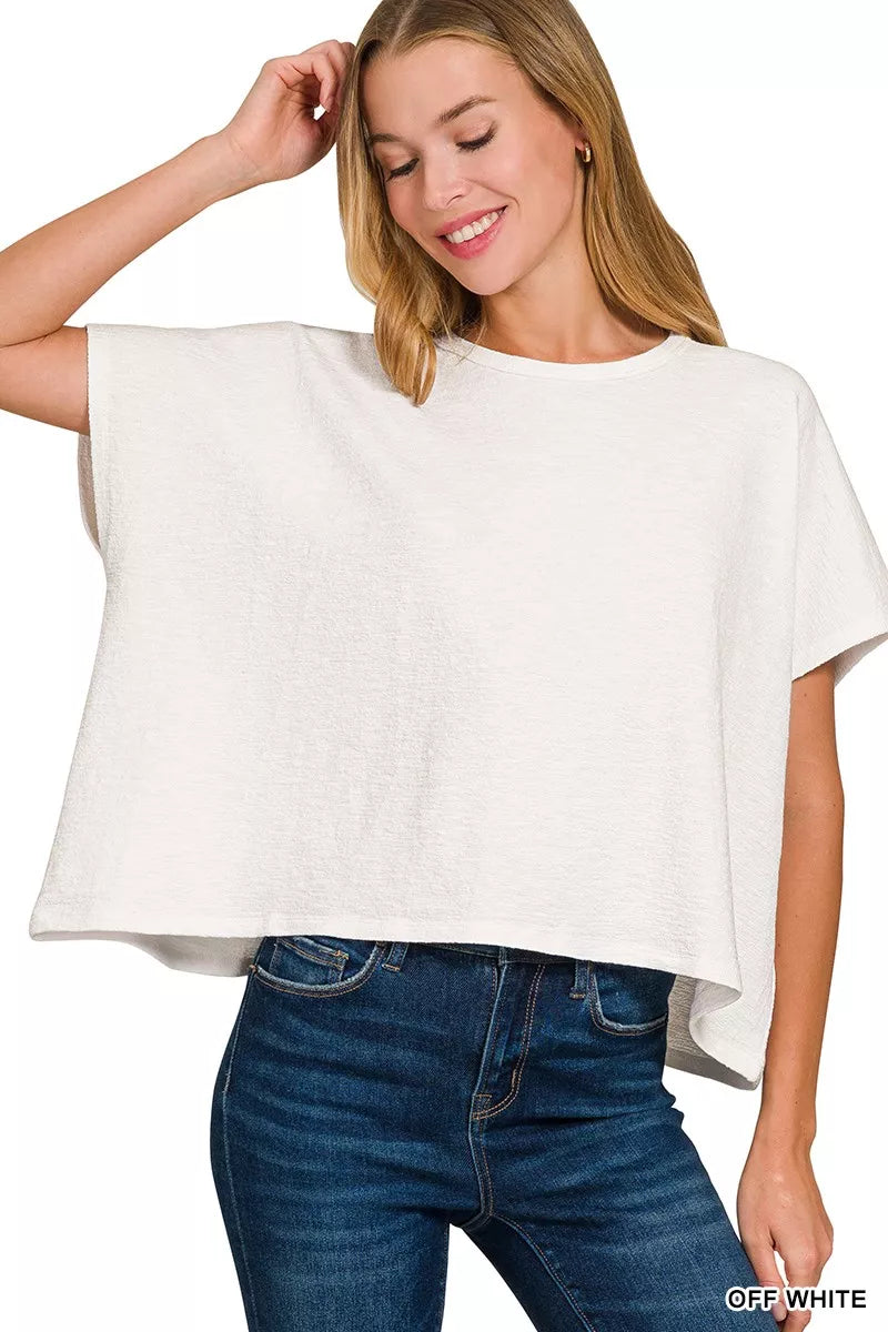 Women’s Relaxed Fit Crew Neck Short Sleeve Top in Light White | JLouren